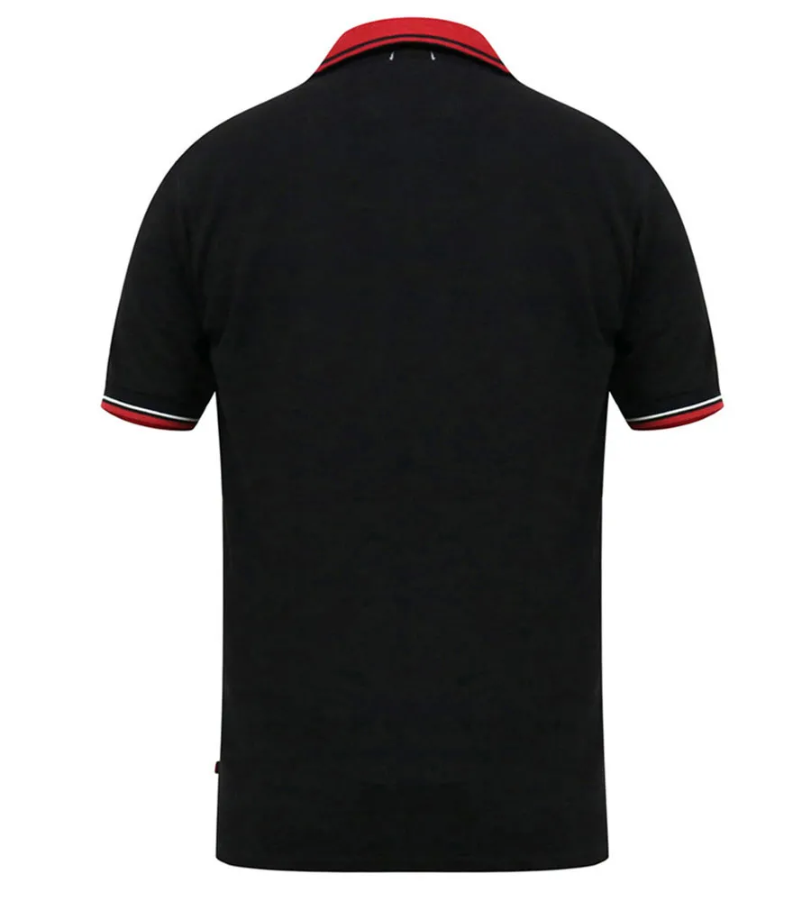 D555 Mens Black Pique Polo Shirt With Cuff and Collar Tipping Detail (CHESTER)